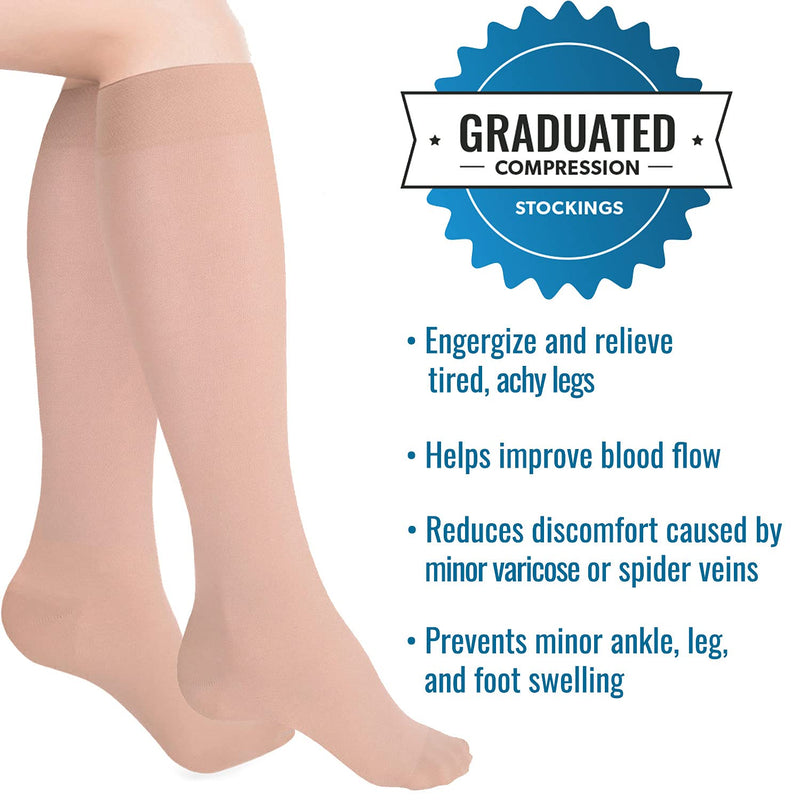 [Australia] - Heelbo Compression Socks to Relieve Discomfort from Varicose Veins, Improve Circulation, and Reduce Minor Swelling, 15-20mmHG Large Beige 