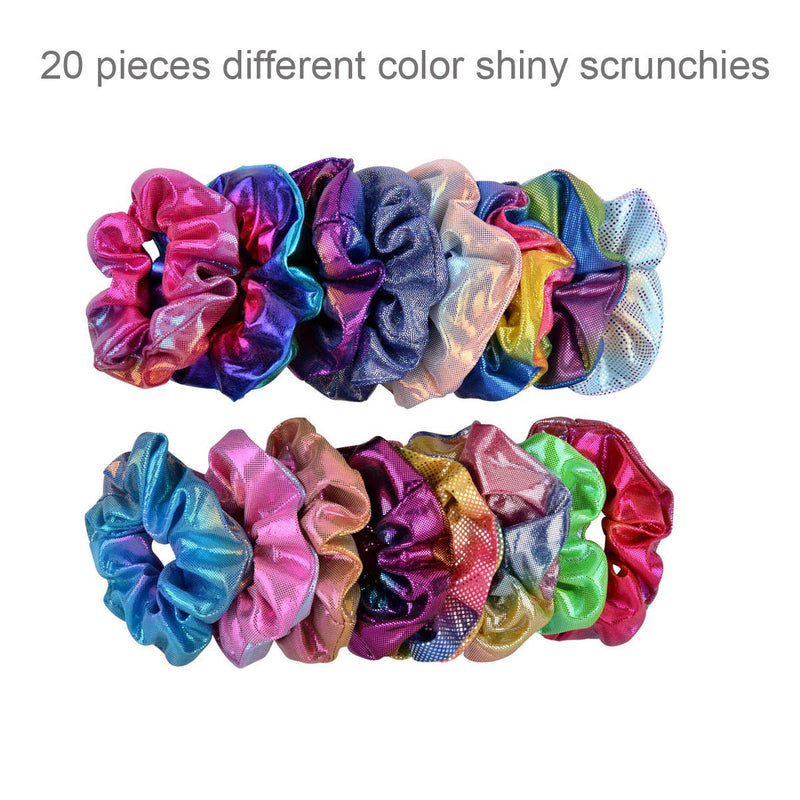 [Australia] - 20 Pieces Shiny Metallic Scrunchies,AUERVO Hair Scrunchies Sparkle Scrunchy Colorful Hair Ties Ropes Elastic Ponytail Holder for Girls and Women 