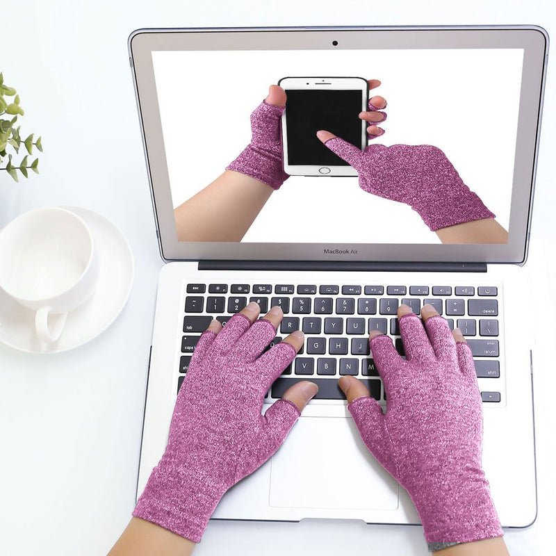 [Australia] - DISUPPO Arthritis Compression Gloves Relieve Pain from Rheumatoid, RSI,Carpal Tunnel, Hand Gloves Fingerless for Computer Typing and Dailywork, Support for Hands and Joints (L, Purple) Large (Pack of 1) 