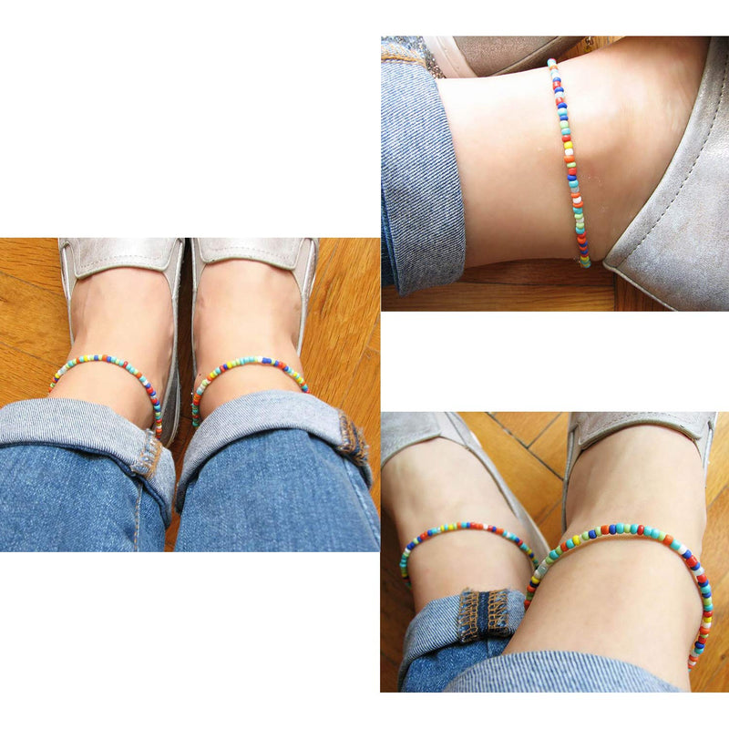 [Australia] - Starain Small Bead Anklets for Women Girls Beach Foot Ankle Bracelet Cute Colorful VSCO Friendship Beaded Anklets 8 inches 2pcs seed bead anklets 