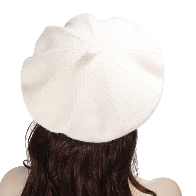 [Australia] - ZLYC French Beret Hat Reversible Solid Color Cashmere Warm Hat for Women Girls Twist White 