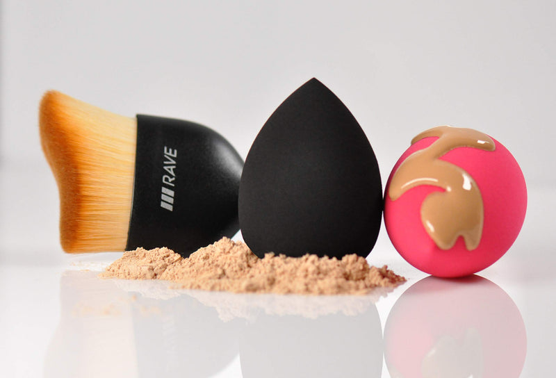[Australia] - Rave Makeup Sponge Set, Contour Kabuki Foundation Makeup Brush, Latex Free Makeup Blender Beauty Sponges, Apply Creams, Powders, Bronzers or Concealers 