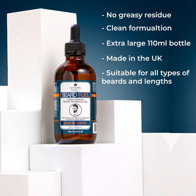 [Australia] - Nature Spell Beard Grooming Oil - Extra Large Bottle 110ml- Signature Scented, Beard Conditioning Oil, Made in UK 