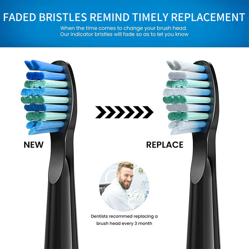 [Australia] - Electric Toothbrush Heads 5pc Compatible with Fairywill D7/D8/FW507/FW508/FW551/917/959/SG-E9 Moderately Soft Bristles Brush Replacement (Black) Black 