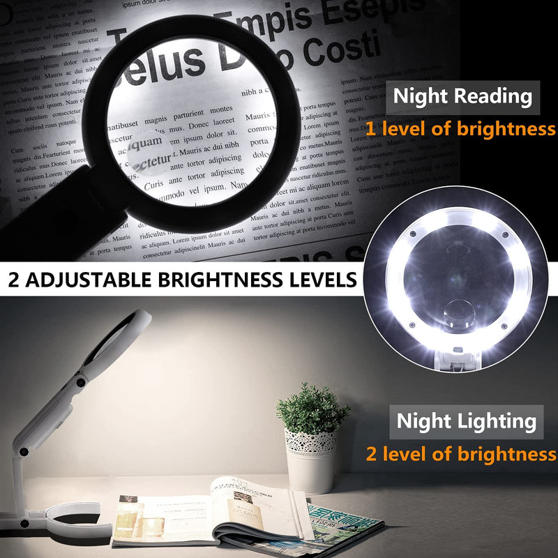 [Australia] - Magnifying Glass with Light and Stand - 2 in 1 Lightweight Magnifier with Light and Stand & Two-level Dimming Suitable for Reading, Repair, Needle Crafts, Puzzle & Hobby Fans 