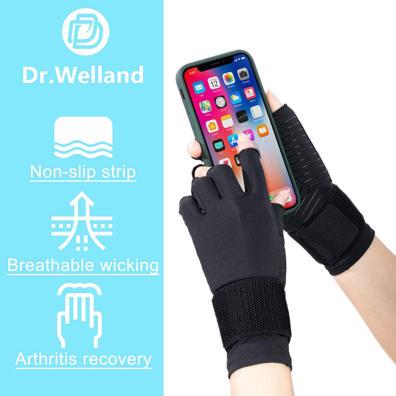 [Australia] - Dr.Welland Medical Arthritis Gloves with Strap, Best Open Finger Glove Hand Wrist Support for Rheumatoid Arthritis, Carpal Tunnel, RSI, Tendonitis, Daily Healing, Hand Pain Relief – Men/Women Small/Medium (2 Count) 