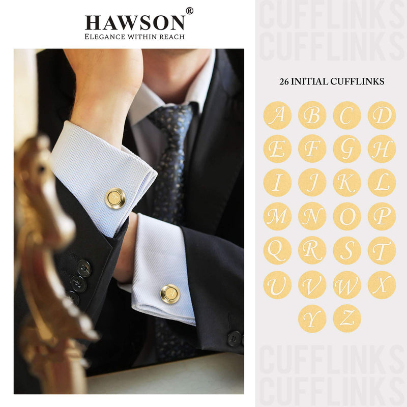 [Australia] - HAWSON 2 inch Tie Clips and Cufflinks Sets for Men A-Z Gold Engraved Letter Cufflinks and Tie Clips Sets for Formal Business Wedding A(2 Gold Cufflinks) 