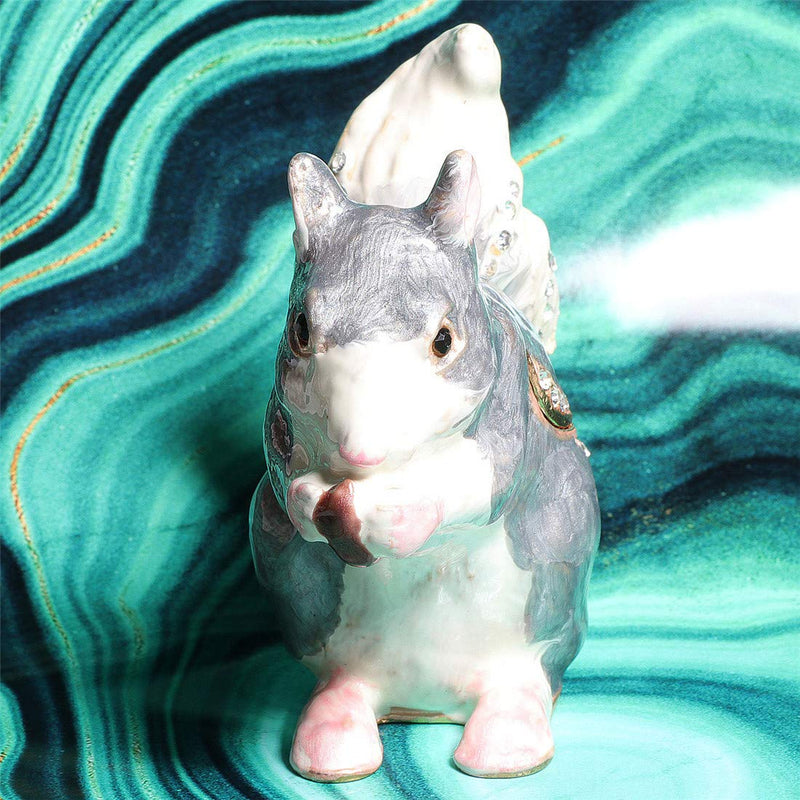 [Australia] - Waltz&F Grey Cute squirrel Trinket Box Hinged Hand-painted Figurine Collectible Ring Holder 