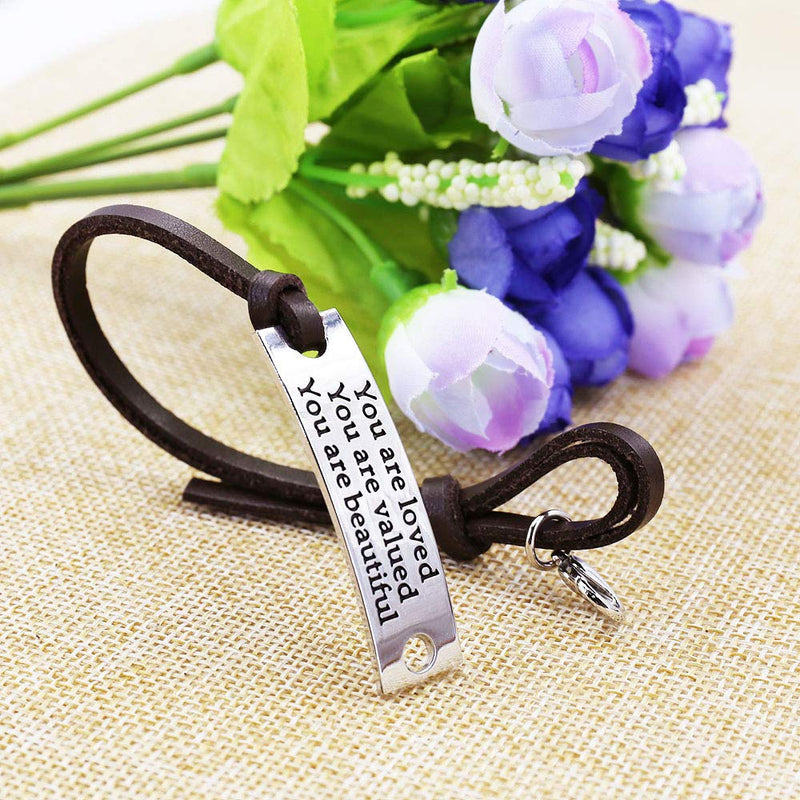 [Australia] - Inspirational Gifts for Women Saying Stamped You are Loved You are Valued You are Beautiful Leather Inspirational Bracelet 