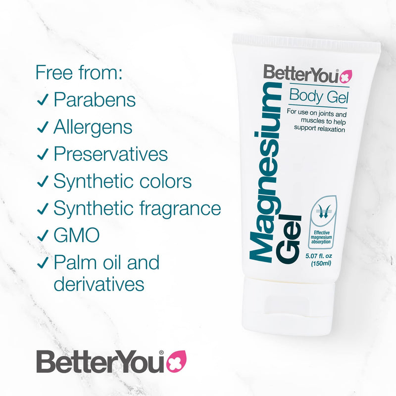 [Australia] - BetterYou Magnesium Body Gel, Natural Source of Magnesium Chloride, Transdermal Magnesium Body Gel, For use on Joints and Muscles to Supprt Relaxation, 150ml Single 