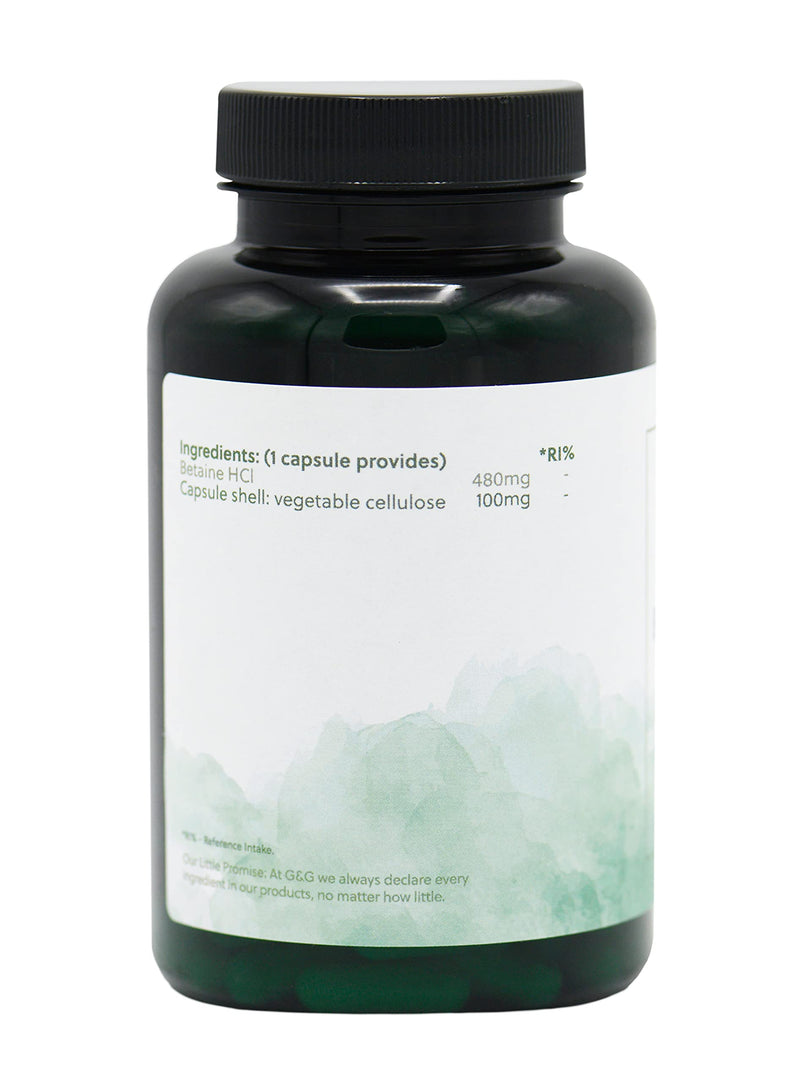 [Australia] - Betaine HCl | 480mg Betaine per Capsule | 120 Vegan Capsules | Betaine Hydrochloride | G&G Vitamins 