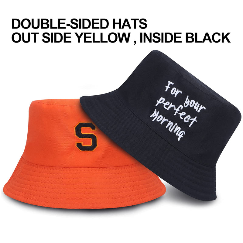 [Australia] - NIUTA Bucket Hat, Travel Foldable Beach Sun Hat Embroidery Visor Outdoor Cap. Black & Orange(s ) 