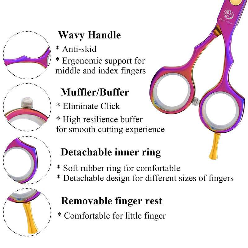 [Australia] - Purple Dragon Hairdressing Scissors Set Multi-Colour 5.5 Inch Hair Cutting & Thinning Scissors Kit for Men Women Kids Home Salon Barber Multi-coiored 