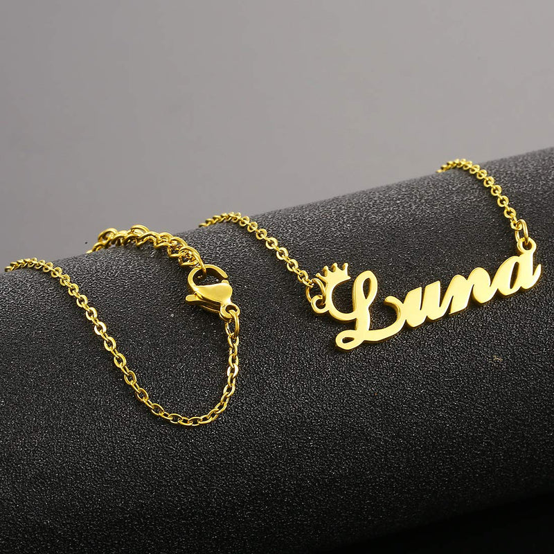 [Australia] - Name Crown Necklace,Personalized Custom Women Girls Initial Letter Crown Name Pendant Necklace Stainless Steel Necklace Chain Jewelry Gift Luna-Gold 