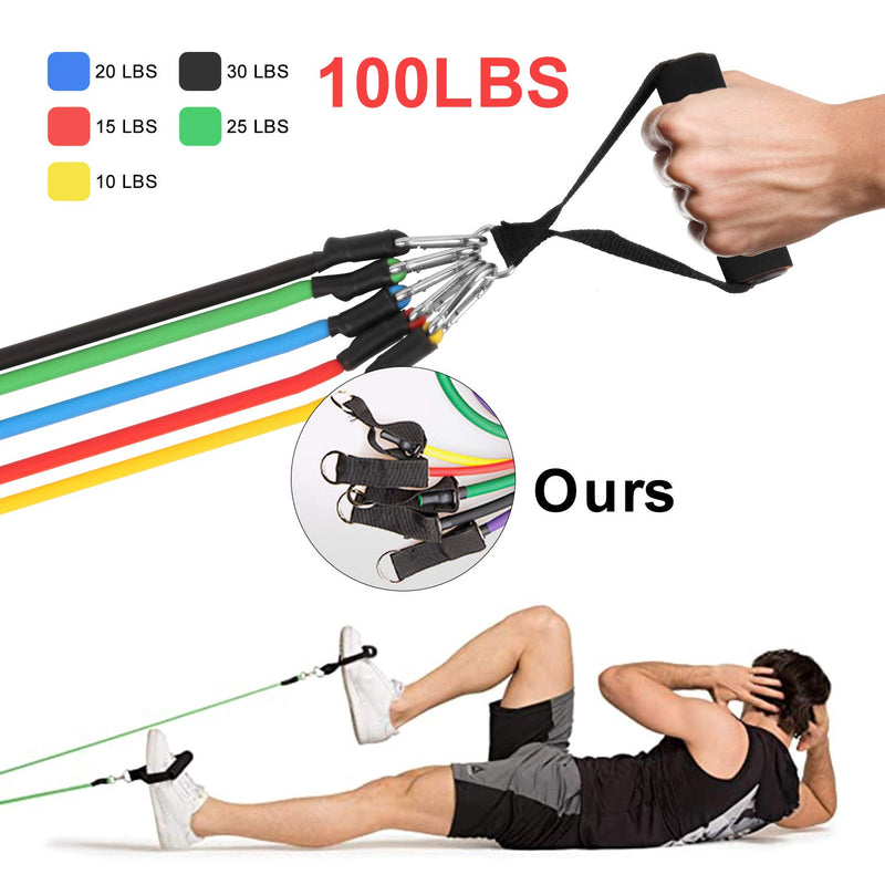 [Australia] - Resistance Bands Set 5pcs with Handle Strength Exercise Stretch Band Training Fitness Tubes Tension Bands Workout Gym Equipment Men and Women for Home Use Physical Training Cable 100LBS 
