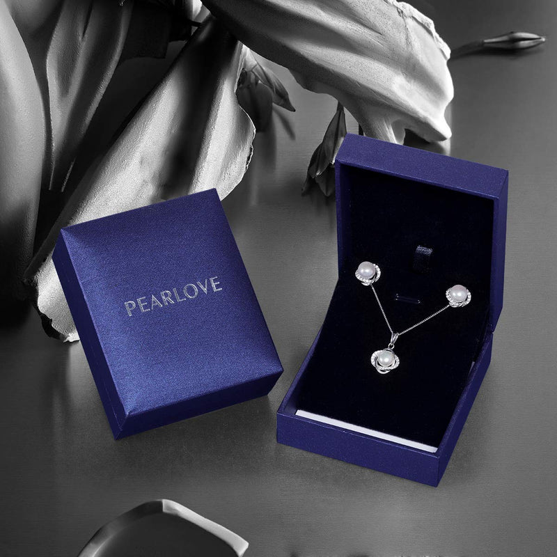 [Australia] - PEARLOVE Pearl Pendant Necklace and Earring Set for Women 925 Sterling Silver Pearl Jewelry Necklace Earrings Set for Women Pearl Jewelry Set Gift for Women With Box 
