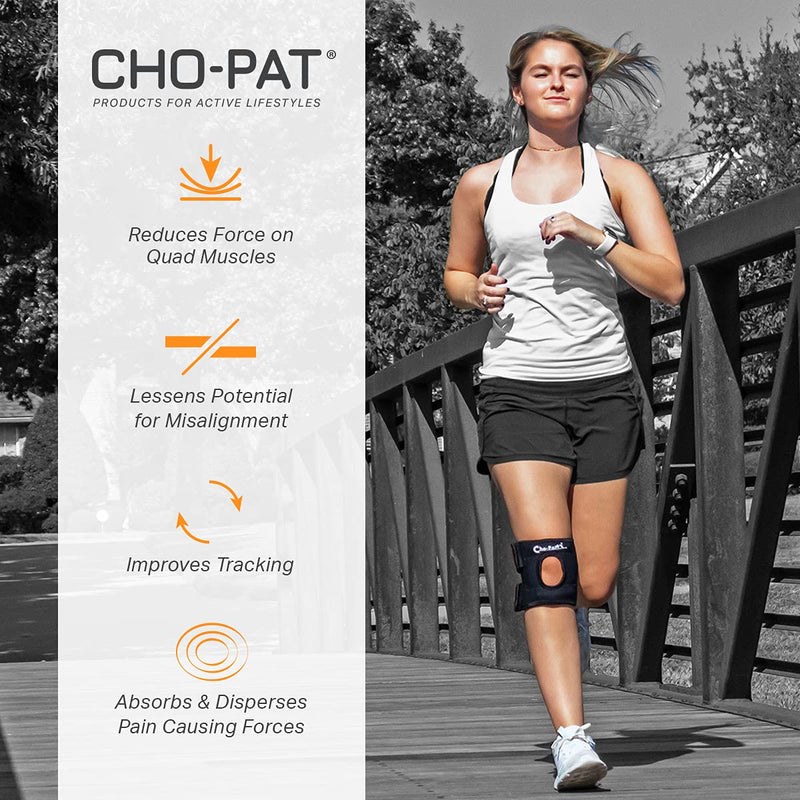[Australia] - Cho-Pat Knee Stabilizer, Maximum Supported Pain Relief for Patellar Tendonitis, Arthritic Knees, and Overuse Syndromes, Left, Medium Left Knee - Medium (14"-16") Black 