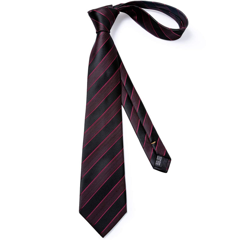 [Australia] - DiBanGu Men's Stripe Tie Silk Woven Necktie Pocket Square Cufflink Set Formal Business Prom Wedding 06 Burgundy Black 
