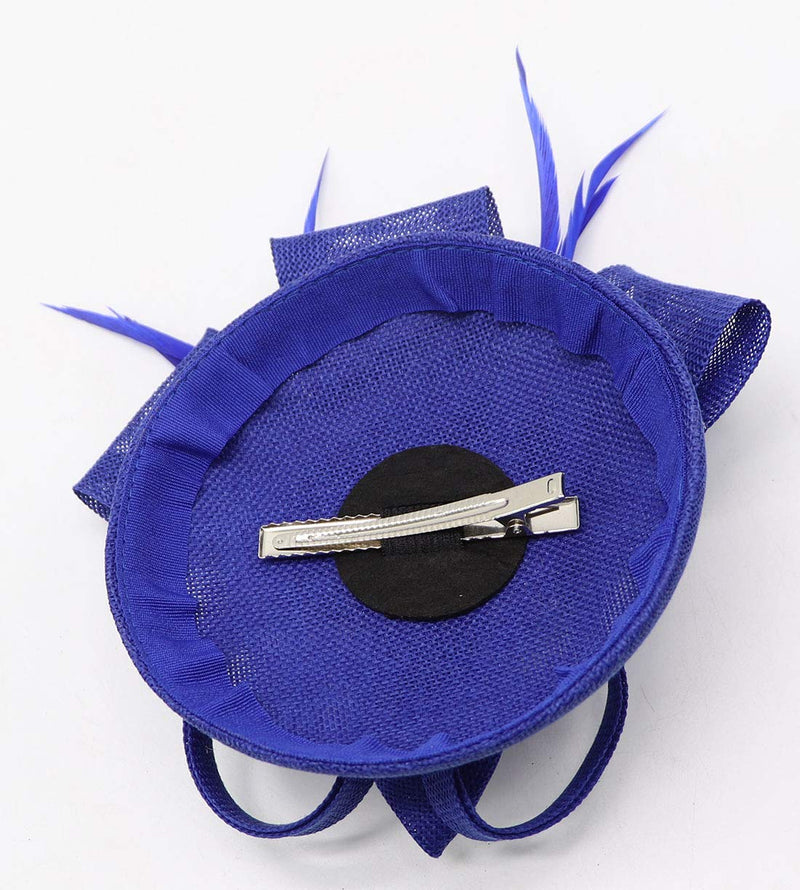[Australia] - Coolwife Fascinators Pillbox Hat Sinamay Feather Flower Derby Ball Wedding Church Party Hair Clip Royal Blue 