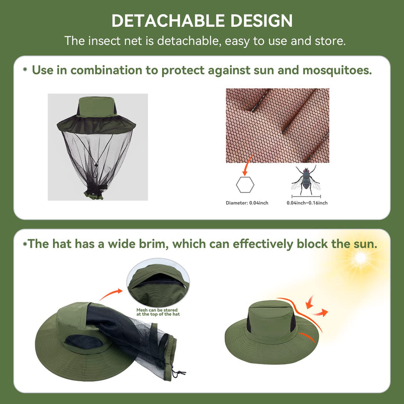 [Australia] - Midge Head Net Hat, Grey Nylon Mosquito Head Net with Hat, Portable Face Net Mesh with Hat for Outdoor Hiking Camping Climbing Fishing and Walking Green 