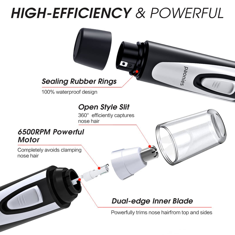 [Australia] - Ear and Nose Hair Trimmer Clipper - 2021 Professional Painless Eyebrow & Facial Hair Trimmer for Men Women, Battery-Operated Trimmer with IPX7 Waterproof, Dual Edge Blades for Easy Cleansing Black 