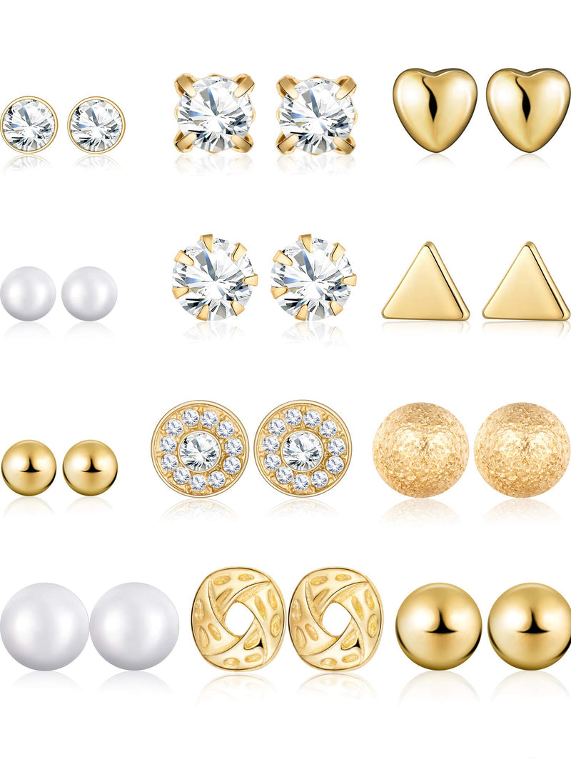 [Australia] - BBTO 24 Pairs Stud Earrings Crystal Pearl Earring Set Ear Stud Jewelry for Girls Women Men, Silver and Gold 