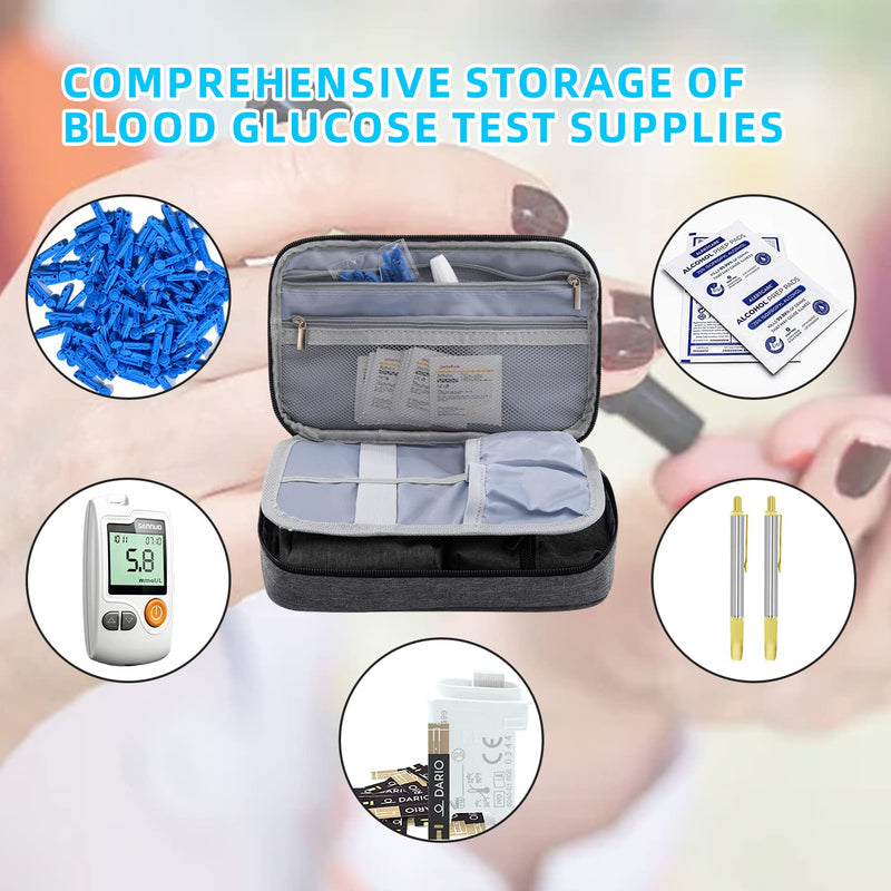 [Australia] - KGMCARE Diabetic Supplies Travel Case with 2 Detachable Pouches, Double Layer Diabetic Supplies Storage Bag for Insulin Pens, Blood Glucose Meter-Bag Only(Dark Gray) Dark Gray 