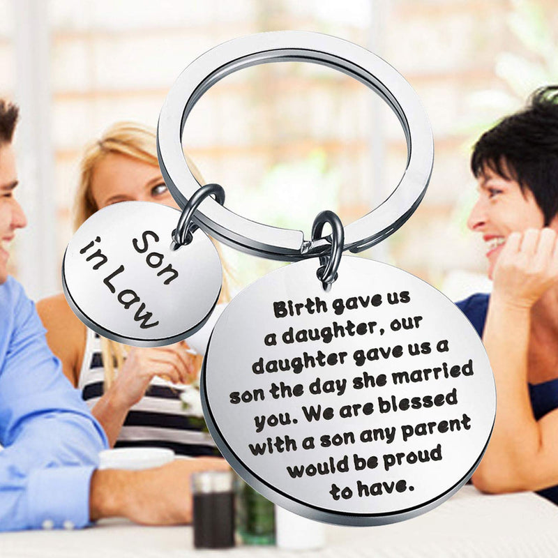 [Australia] - BAUNA Son in Law Gifts Keychain Stepson Gift Birth Gave Us a Daughter Our Daughter Gave Us a Son on The Day She Married You Wedding Gift for Son in Law Groom Gift Son Keychain 