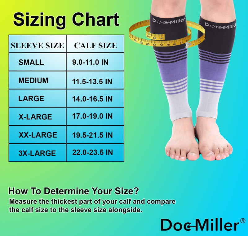 [Australia] - Doc Miller Calf Compression Sleeve Men and Women 20-30 mmHg, Shin Splint Compression Sleeve, Medical Grade Socks for Varicose Veins and Maternity 1 Pair Large Black Purple Grey Calf Sleeve Black.Purple.Gray 