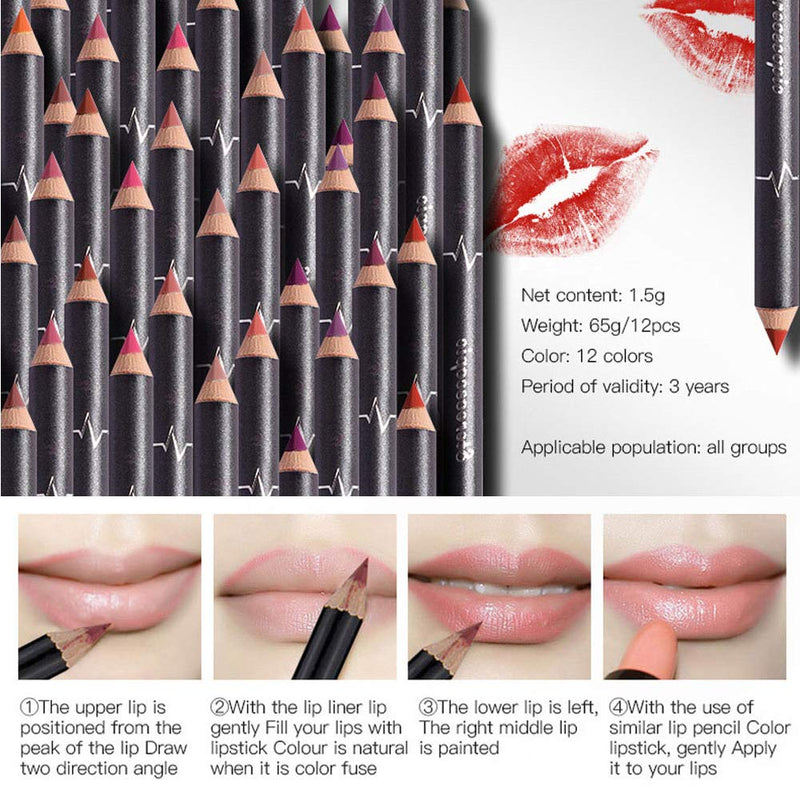 [Australia] - TEEROVA 12 Colors Lip Liner Pencil Matte Mist Waterproof Long Lasting Lipstick Lip Liner Set 