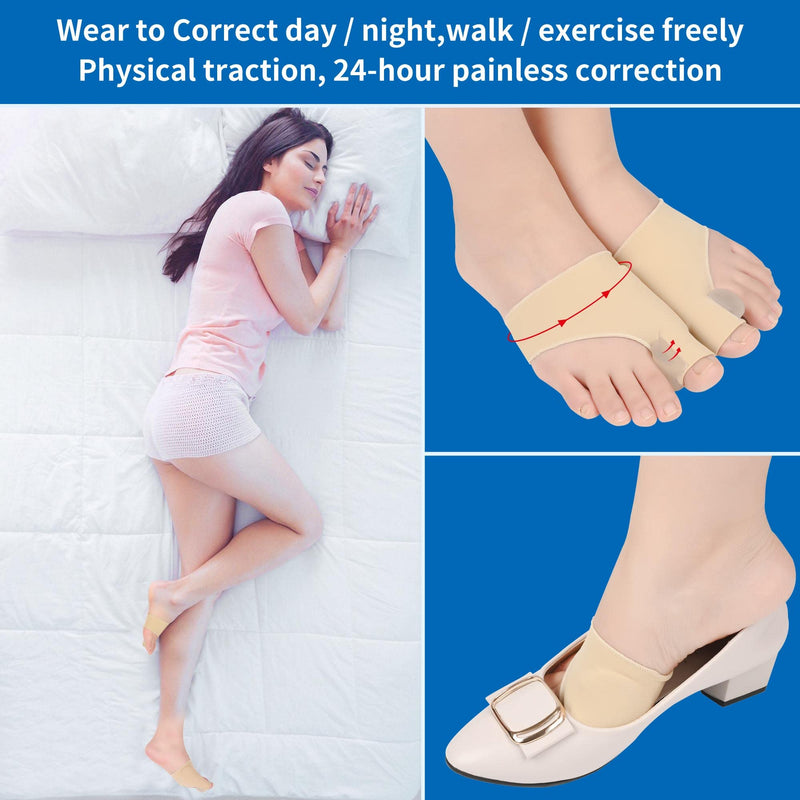 [Australia] - Bunion Corrector Big Toe Separator Bunion Splint Sleeve 1 Pair of Bunion Relief Sleeve with Silicone Bunion Pad Protector,Scientific Correction of Bunion Day and Night Wearable (Beige & Small) S Beige 