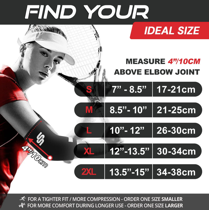 [Australia] - Sleeve Stars Elbow Compression Sleeve for Women & Men, Tennis Elbow Brace for Tendonitis and Tennis Elbow Sleeve for Elbow Pain & Arthritis, Arm Protector Support Wrap for Golf & Other Sports (S-XXL) L: 10"-12" Black 