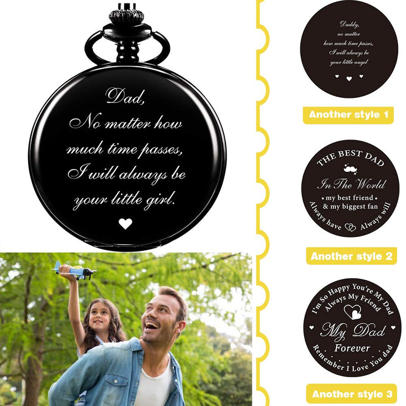 [Australia] - ManChDa Mens Womens Quartz Personalized Pocket Watch Engraved Engraving Customized with Chain Gift Box for Dad Father Papa Uncle Grandpa Grandfather Love 1-a.Black Black - FATHER 
