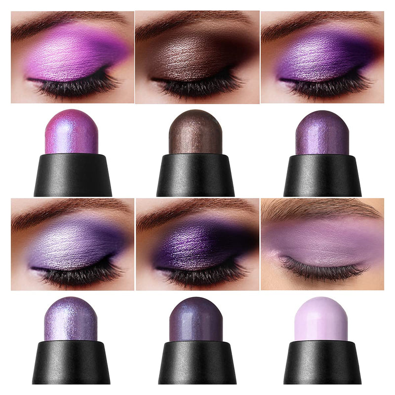 [Australia] - LUXAZA 6 PCS Purple Metallic Eyeshadow Stick,Light to Dark Cream Shimmer Eyeshadow Pencil Crayon,Pro Waterproof & Long Lasting Starter Eyeshadow Stick Sets Metallic Purple 