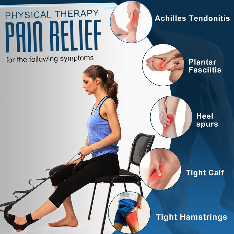 [Australia] - Foot and Calf Stretcher for Plantar Fasciitis, Achilles Tendonitis, Heel Spurs, Drop Foot. Yoga Stretching Strap for Leg, Thigh and Hamstring (Black) Black 