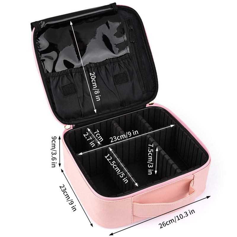 [Australia] - Travel Makeup Case PU Leather Professional Cosmetic Train Cases Artist Storage Bag Make Up Tool Boxes Brushes Bags with Compartments Waterproof Detachable Vanity Organizer(Pink) M Pink 