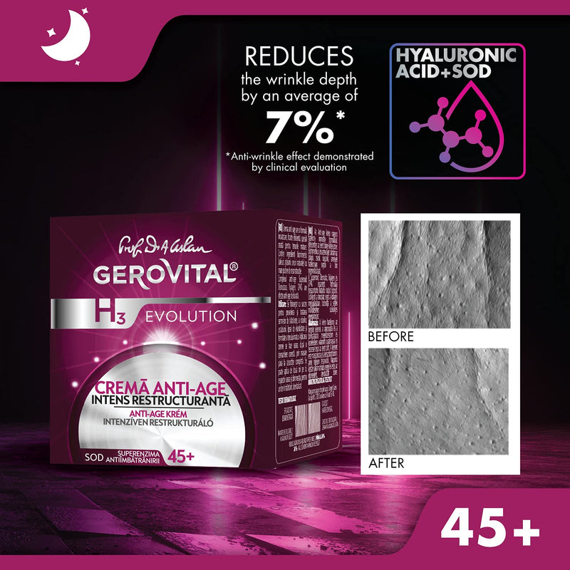 [Australia] - Gerovital H3 Evolution, Intense restructuring anti-wrinkle night face cream for woman, regenerates and improves the elasticity and firmness of the skin, for dry, mature skin, 50 ml 