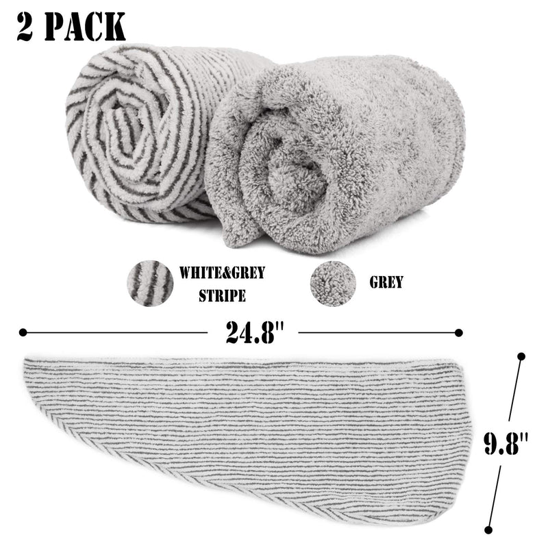 [Australia] - ELLEWIN Bamboo Hair Towel Wrap 2 Pack, Microfiber Hair Drying Shower Turban with Buttons,Super Absorbent Quick Dry Hair Towels for Curly Long Thick Hair, Rapid Dry Head Towel Wrap for Women Anti Frizz 