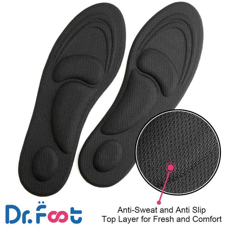 [Australia] - Dr. Foot's Arch Support Insoles, Help Against Plantar Fasciitis, Metatarsal and Heel Pain, Diabetic Anti-Sweat Foam Comfortable Insoles for Shock Absorption(M | 5~9 US Women's, Black) M | 5~9 US Women's 