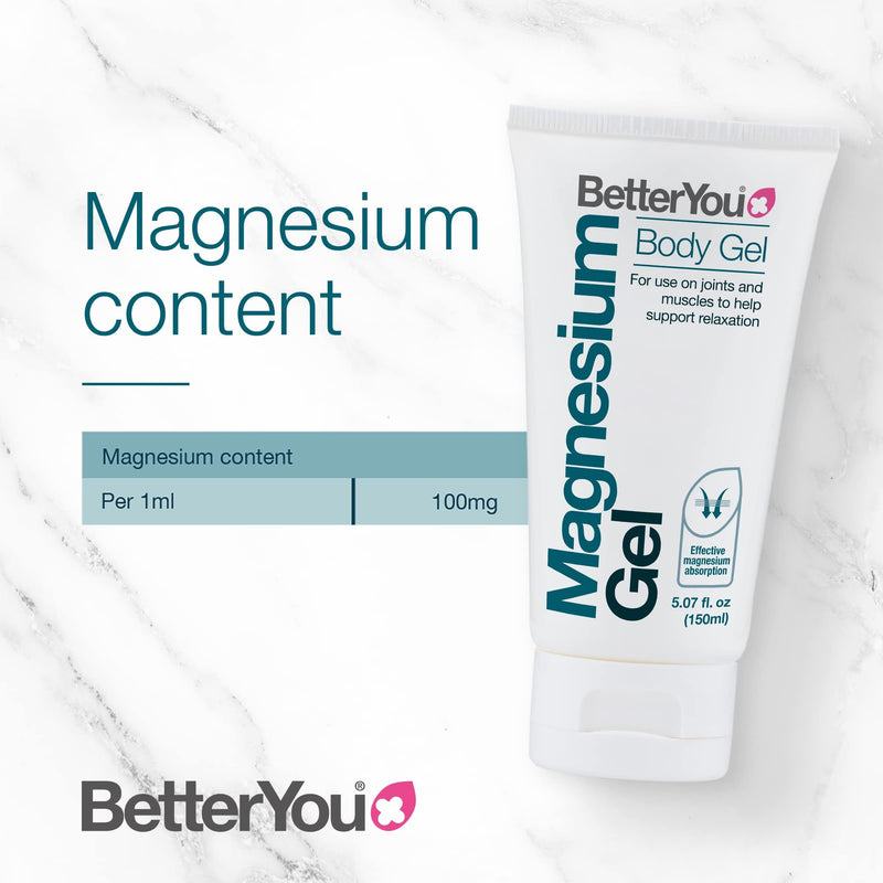 [Australia] - BetterYou Magnesium Body Gel, Natural Source of Magnesium Chloride, Transdermal Magnesium Body Gel, For use on Joints and Muscles to Supprt Relaxation, 150ml Single 