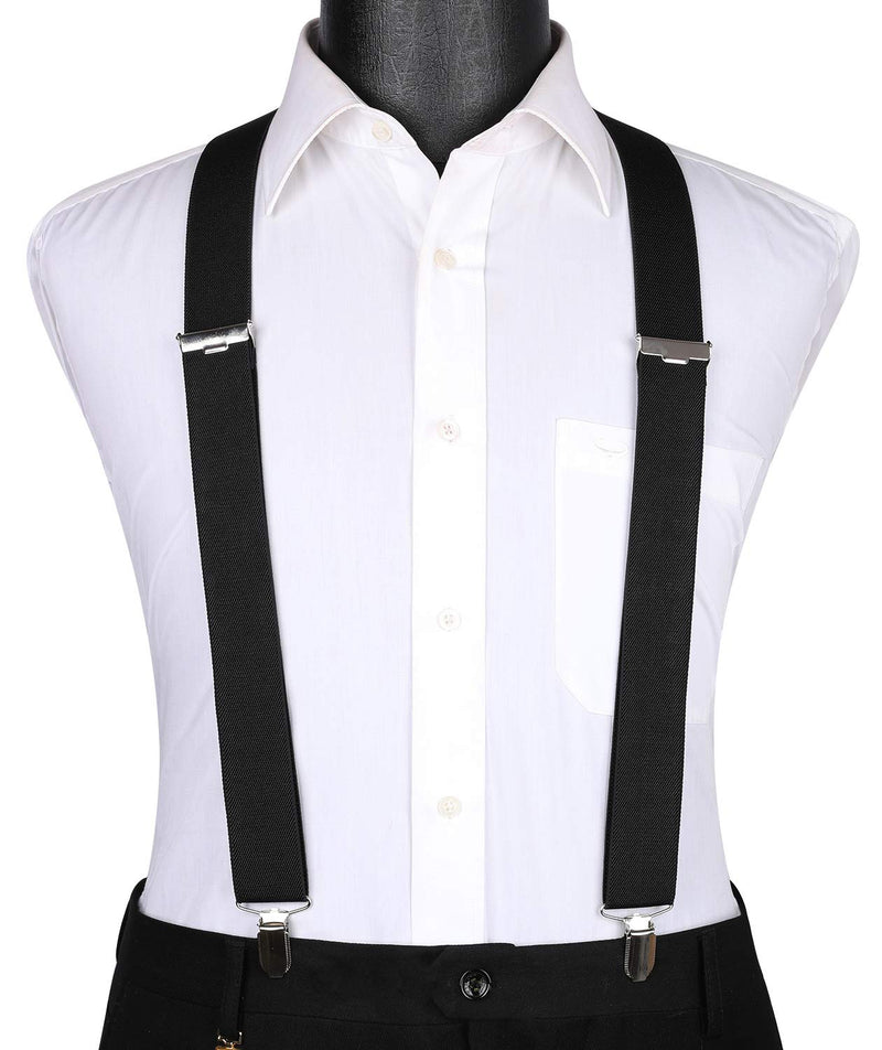 [Australia] - Mens Suspenders Strong Clips Heavy Duty X- Back 1.4 Inch Adjustable Suspenders Elastic Braces for Work Wedding Party 1-black One Size 