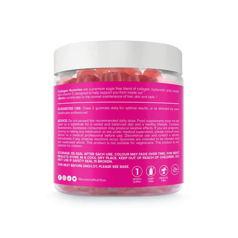 [Australia] - Collagen Gummies - Sugar Free Marine Collagen Gummies - Superior Type 1 Hydrolysed Collagen - Infused with Biotin, Vitamin C and Hyaluronic Acid - by Novomins 