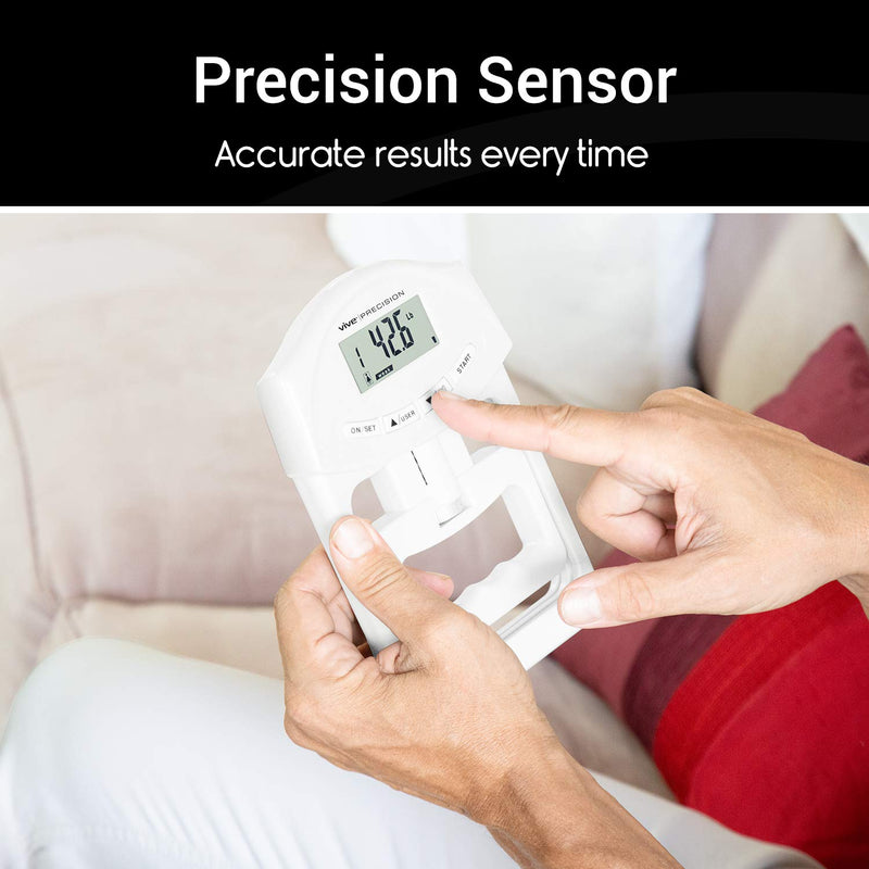 [Australia] - Vive Precision Grip Strength Tester - Dynamometer Trainer For Hand Measurement - Digital Gripper Meter For Forearm, Finger Measuring Or Training - Gripping Strengthener For Athletes, Home, Car, Clinic White 