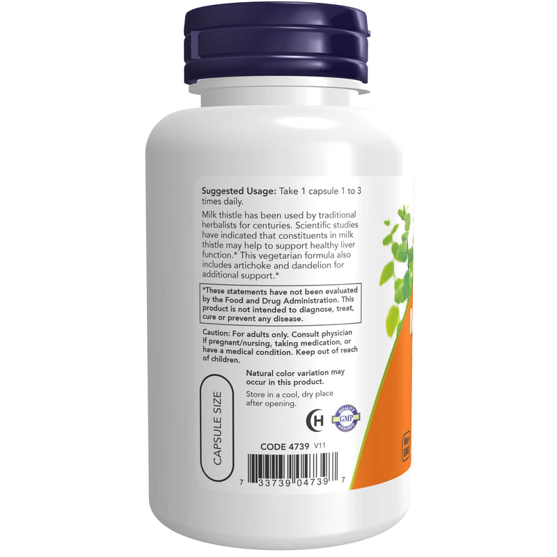 [Australia] - NOW Supplements, Silymarin Milk Thistle Extract 300 mg with Artichoke and Dandelion, Double Strength, Supports Liver Function*, 100 Veg Capsules 