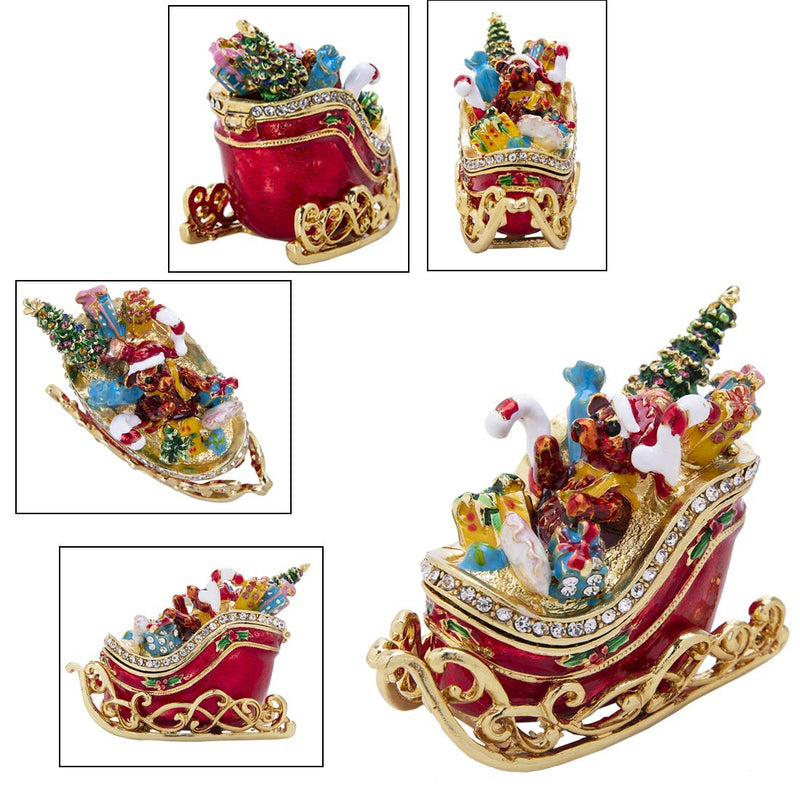 [Australia] - Hinged Xmas Bear on Sleigh Trinket Box Hand-Pasted Rhinestones Bejewelled Crystal Jewelry Storage Box 