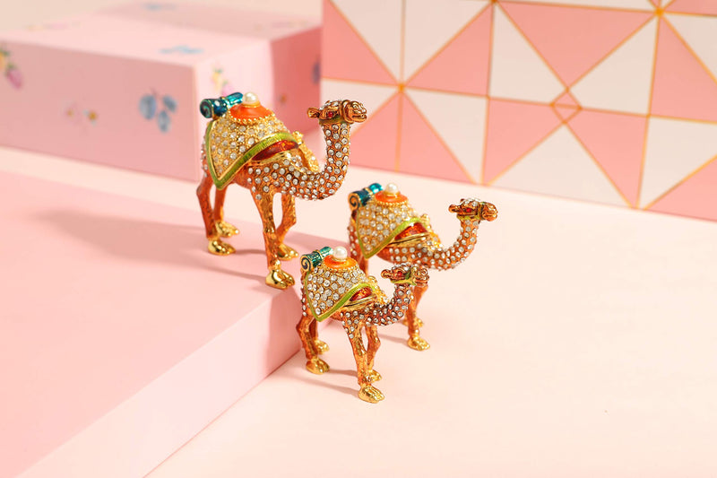 [Australia] - Furuida A Family of three Brown Camels Enameled Jewelry Trinket Box with Hinged Classic Animal Ornaments Luxurious Gift for Home Decor 