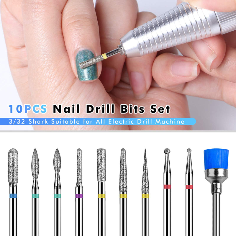 [Australia] - Nail Drill Bits Set - Cuticle Nail Bits 10PCS 3/32 inch Drill Bits for Remove Acrylic Gel Nails Drill Bit by INFELING, Manicure Pedicure Home Salon Use 