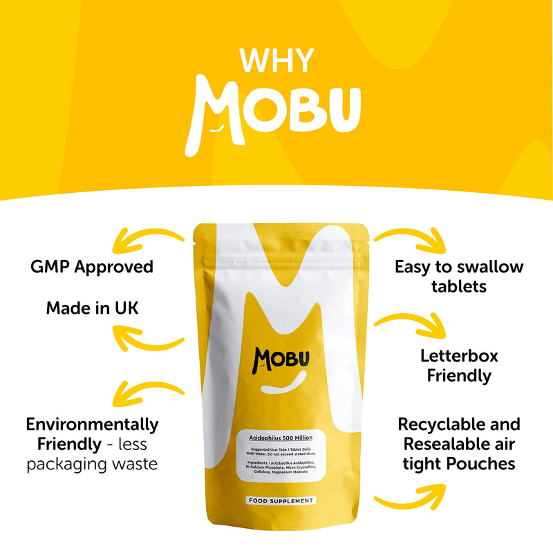 [Australia] - MOBU - Acidophilus Lactobacillus 50mg Probiotic - 500 Million CFU - Supports Healthy Gut Microbiome and Digestion System - Reduce Bloating - UK Made - GMP Approved - 120 Tablets 