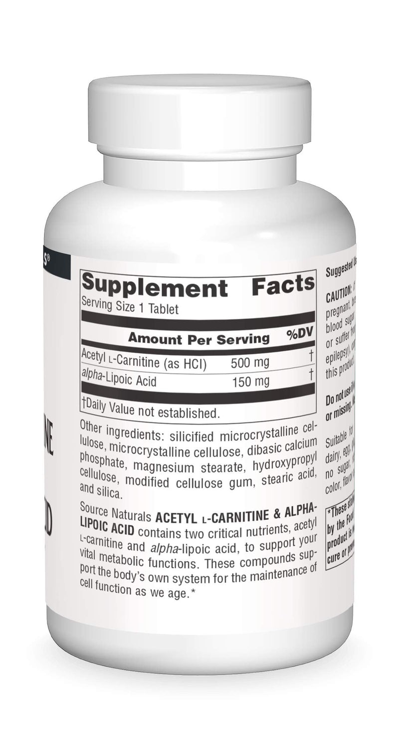 [Australia] - Source Naturals Acetyl L-Carnitine & Alpha-Lipoic Acid 650mg- 120 Tablets 120 Count (Pack of 1) 