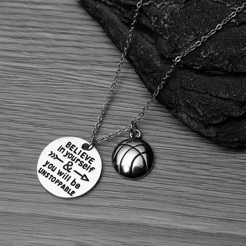 [Australia] - Sportybella Basketball Necklace, Basketball Believe in Yourself & You Will Be Unstoppable Jewelry, Basketball Gifts, Basketball Charm Necklace, for Female Basketball Players 